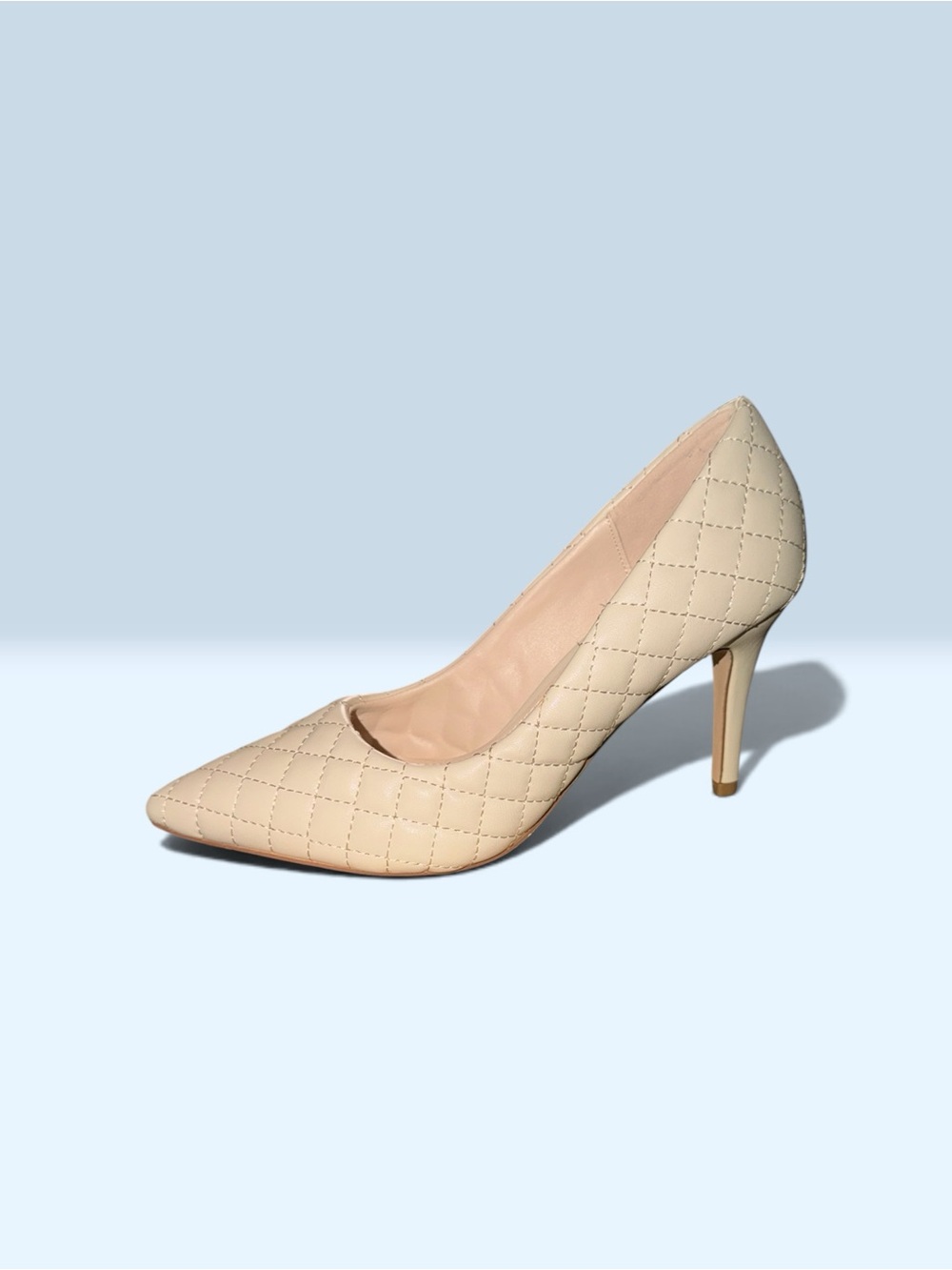 Quilted Pointed-Toe High Heel Pump in Beige
